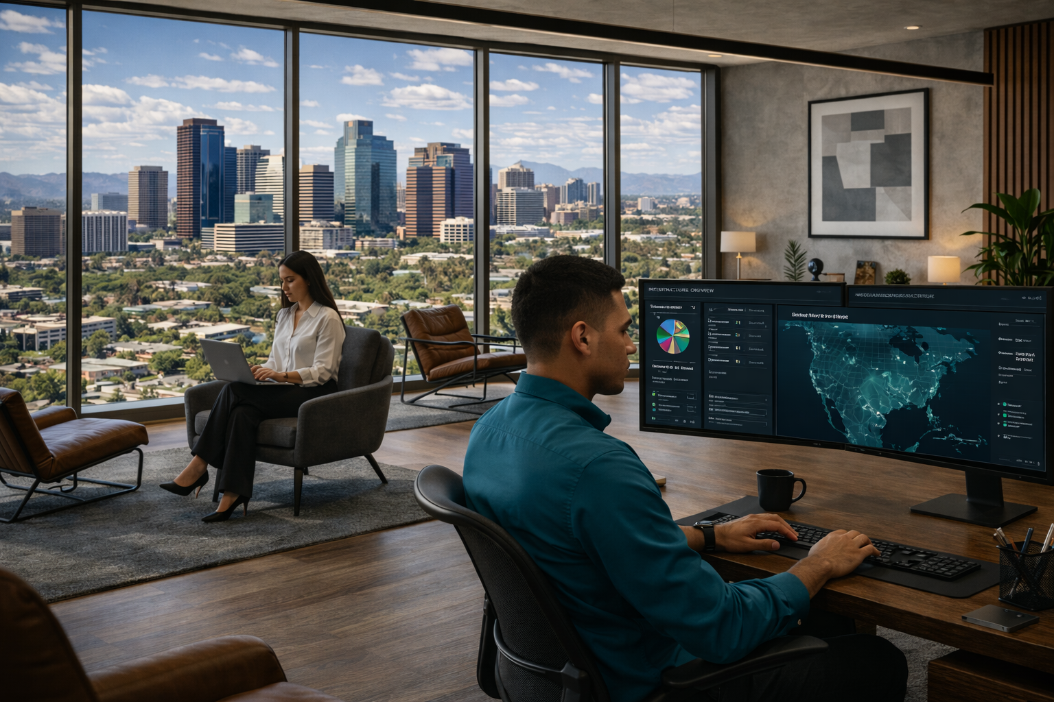 Direct IT Support Workspace Overlooking Phoenix Arizona Skyline
