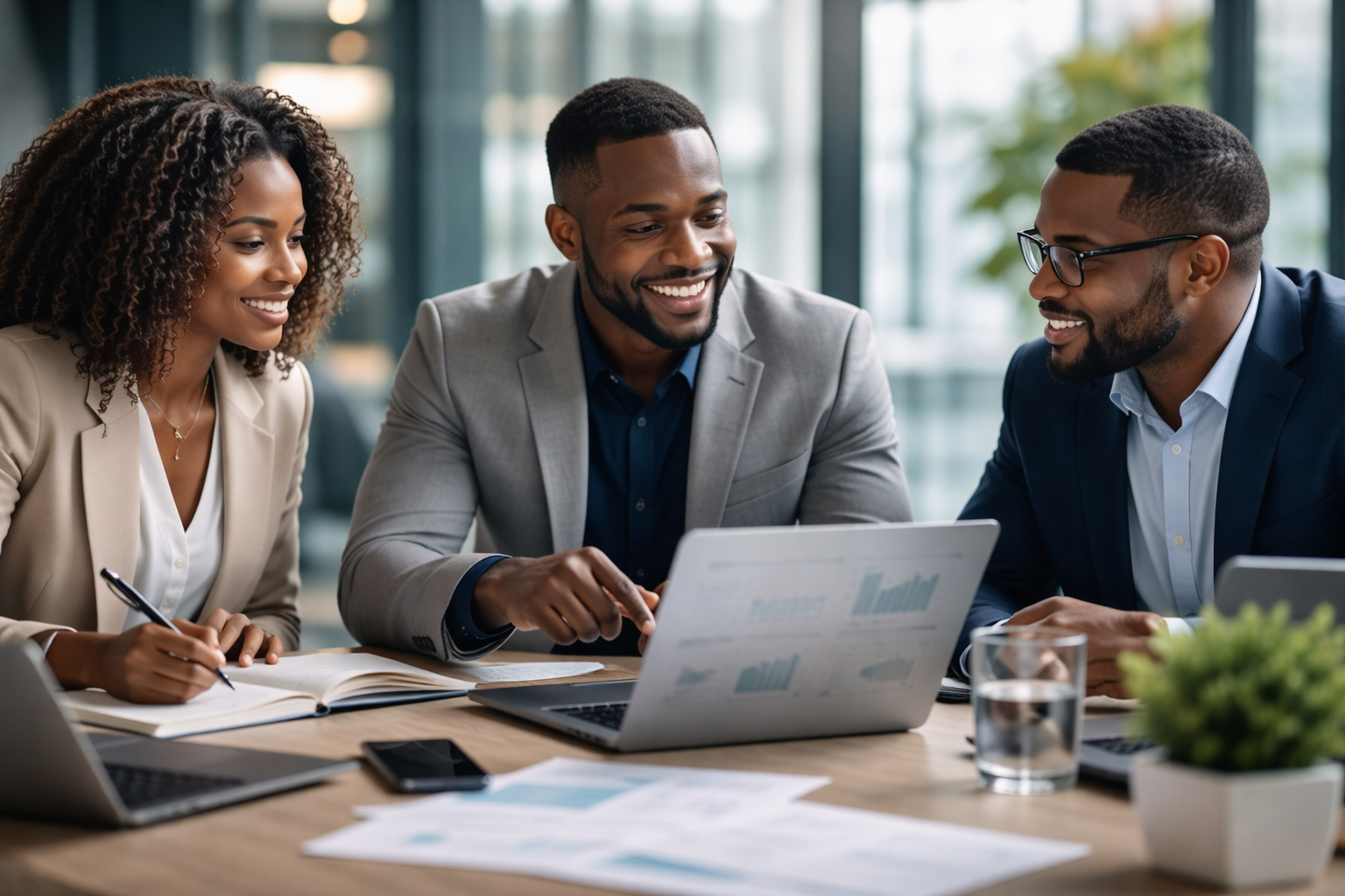 Small business professionals reviewing IT infrastructure strategy with expert support to maintain uptime and operational continuity